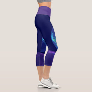 Luminous Blue Purple Dream Abstract Fractal Art Capri Leggings
