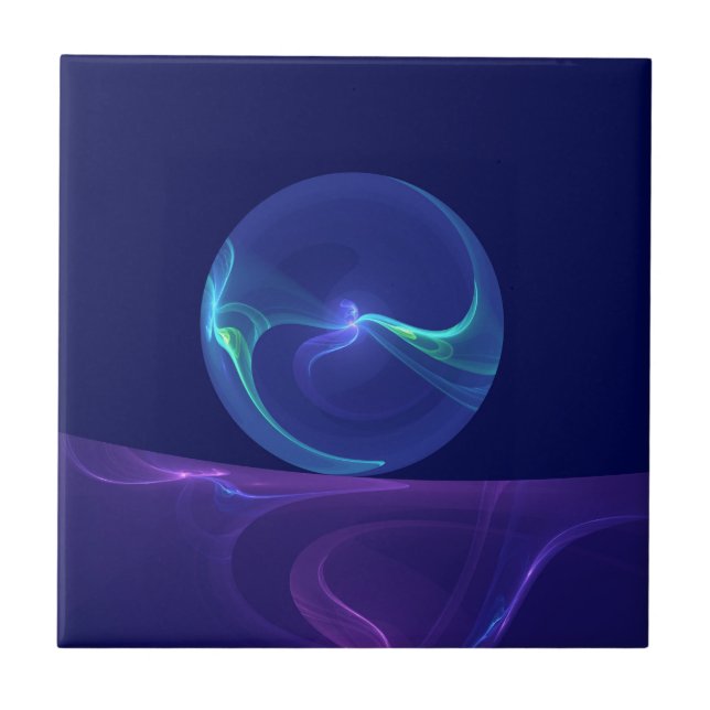 Luminous Blue Purple Dream Abstract Fractal Art Ceramic Tile (Front)