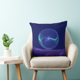 Luminous Blue Purple Dream Abstract Fractal Art Cushion