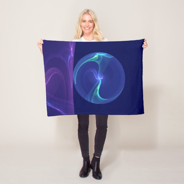 Luminous Blue Purple Dream Abstract Fractal Art Fleece Blanket (In Situ)