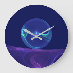 Luminous Blue Purple Dream Abstract Fractal Art Large Clock
