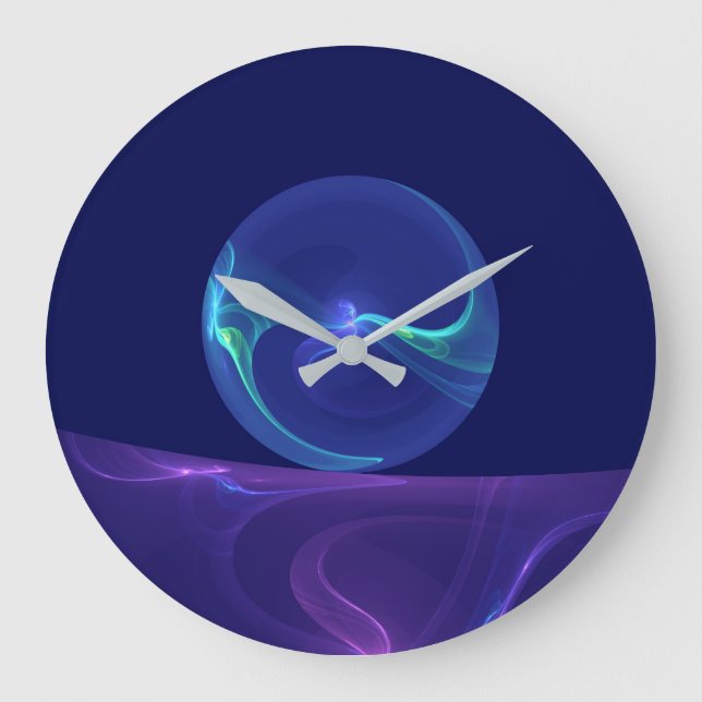 Luminous Blue Purple Dream Abstract Fractal Art Large Clock (Front)
