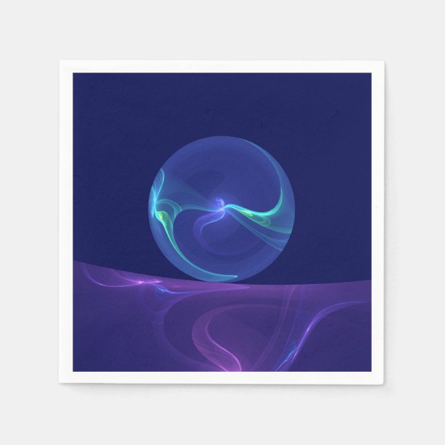 Luminous Blue Purple Dream Abstract Fractal Art Napkin (Front)
