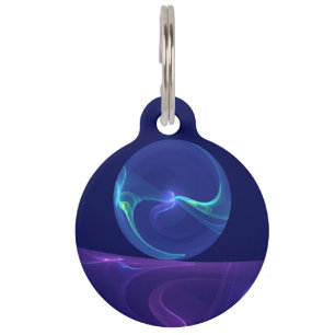 Luminous Blue Purple Dream Abstract Fractal Art Pet Tag
