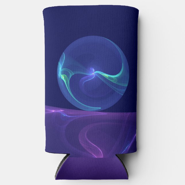 Luminous Blue Purple Dream Abstract Fractal Art Seltzer Can Cooler (Front)