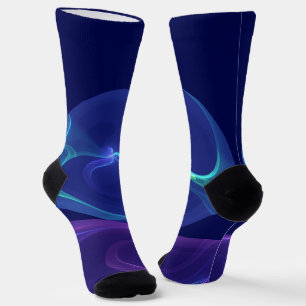 Luminous Blue Purple Dream Abstract Fractal Art Socks