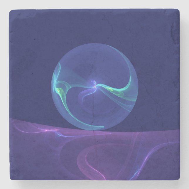 Luminous Blue Purple Dream Abstract Fractal Art Stone Coaster (Front)