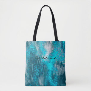 Luminous Blue Sparkles Splatters  Tote Bag