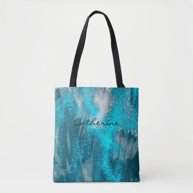 Luminous Blue Sparkles Splatters  Tote Bag (Front)