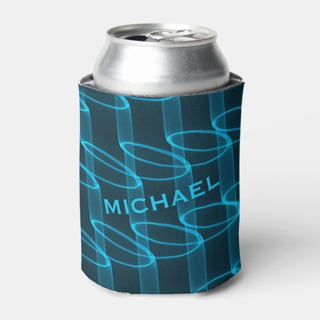 Luminous Blue Wave Pattern Personalised Can Cooler (Can Front)