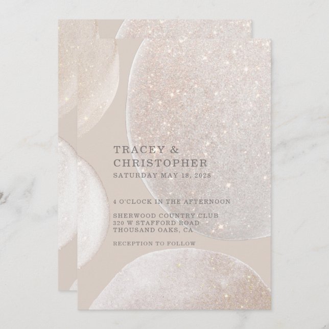 Luminous Blush Fawn Golden Shimmer Wedding Invitation (Front/Back)