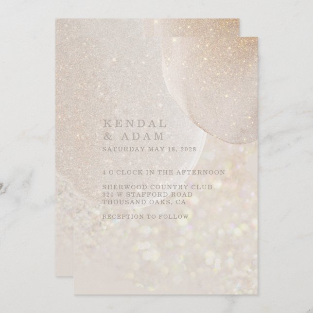 Luminous Blush Pink Fawn Crystal Shimmer Wedding Invitation (Front/Back)