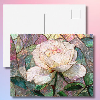 Luminous Blush Rose Faux Stained Glass Pastel Postcard