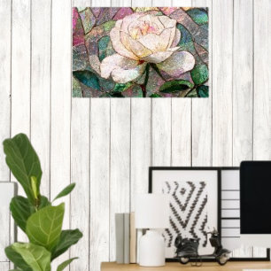 Luminous Blush Rose Faux Stained Glass Pastel Poster