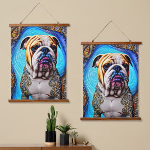 Luminous Bulldog Blue Ocean Wave Pointillism Hanging Tapestry