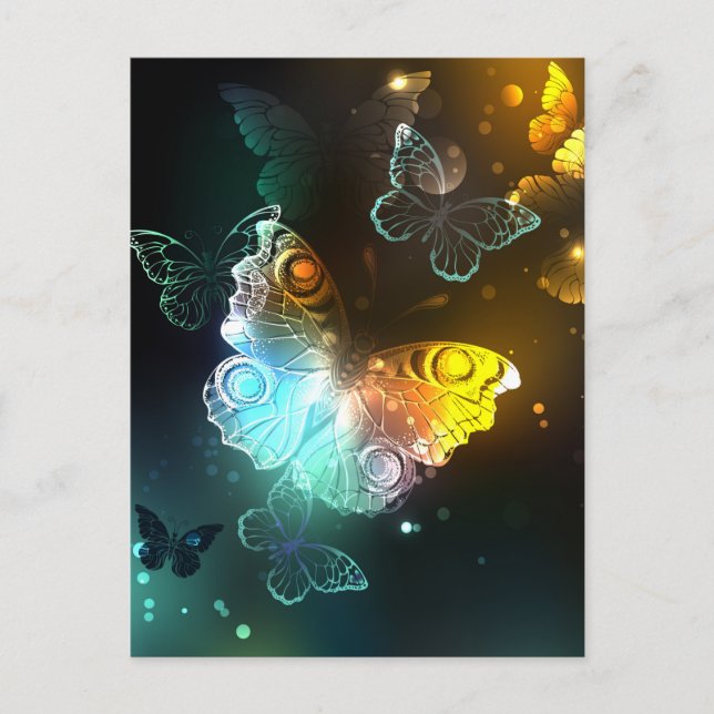 Luminous Butterfly and Night butterflies Announcement Postcard (Front)