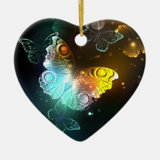 Luminous Butterfly and Night butterflies Ceramic Ornament (Front)