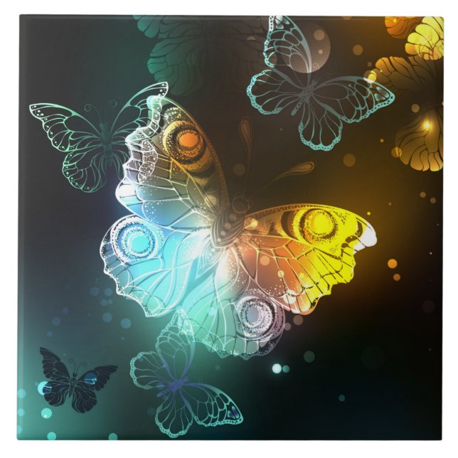 Luminous Butterfly and Night butterflies Ceramic Tile (Front)