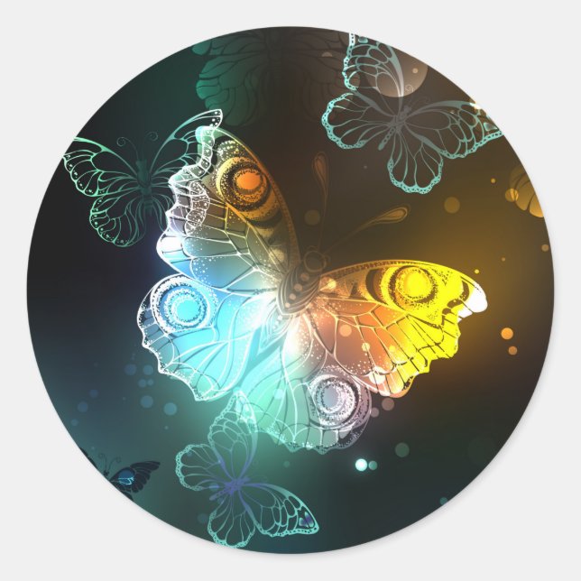 Luminous Butterfly and Night butterflies Classic Round Sticker (Front)