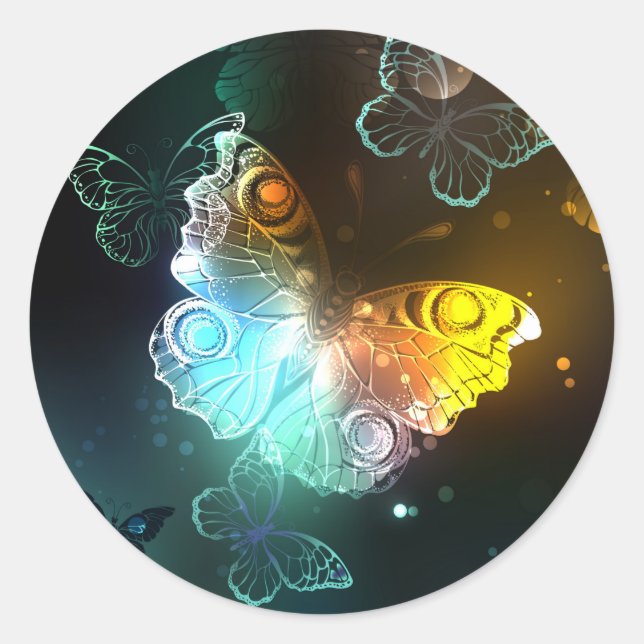 Luminous Butterfly and Night butterflies Classic Round Sticker (Front)