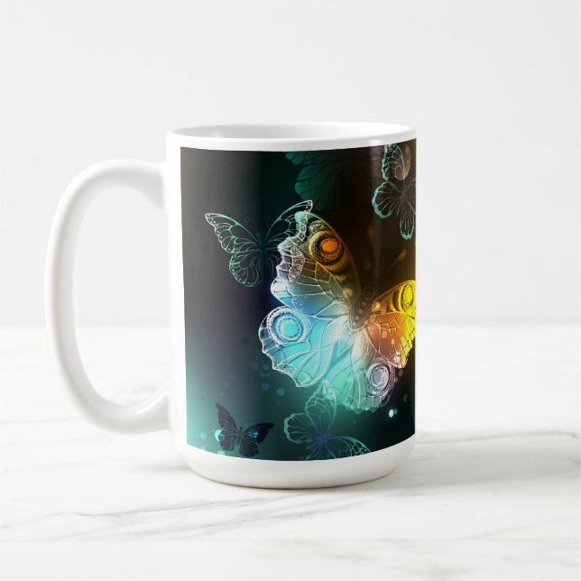 Luminous Butterfly and Night butterflies Coffee Mug (Left)