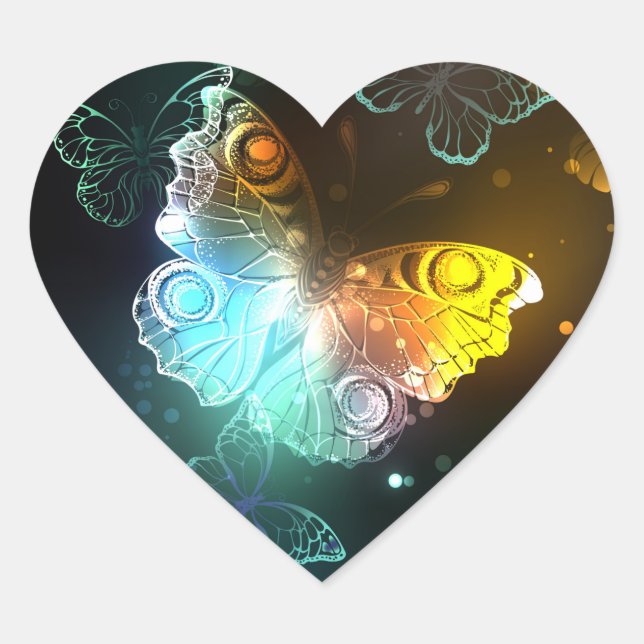 Luminous Butterfly and Night butterflies Heart Sticker (Front)