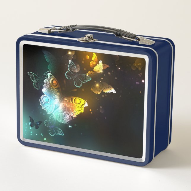 Luminous Butterfly and Night butterflies Metal Lunch Box (Front)