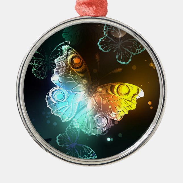 Luminous Butterfly and Night butterflies Metal Ornament (Front)