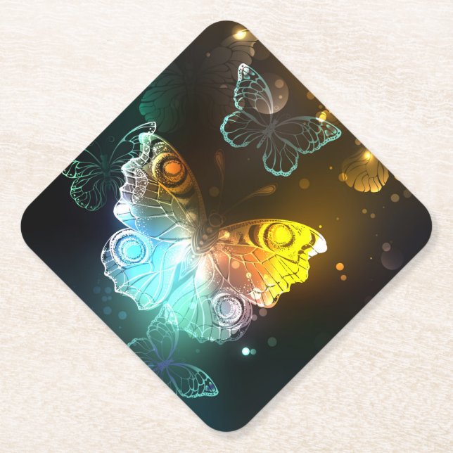 Luminous Butterfly and Night butterflies Paper Coaster (Front)