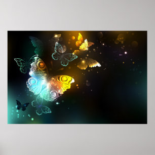 Luminous Butterfly and Night butterflies Poster