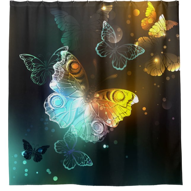 Luminous Butterfly and Night butterflies Shower Curtain (Front)