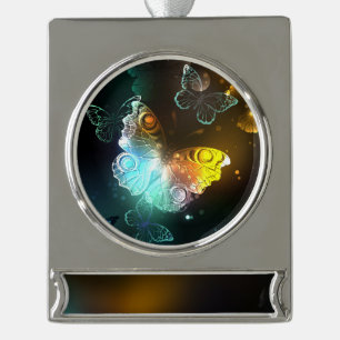 Luminous Butterfly and Night butterflies Silver Plated Banner Ornament