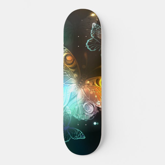 Luminous Butterfly and Night butterflies Skateboard (Front)