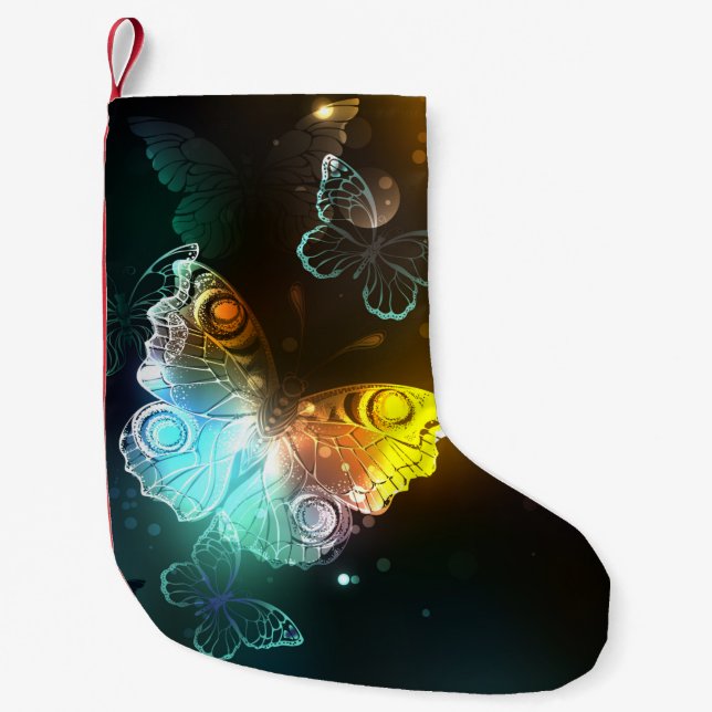 Luminous Butterfly and Night butterflies Small Christmas Stocking (Front)