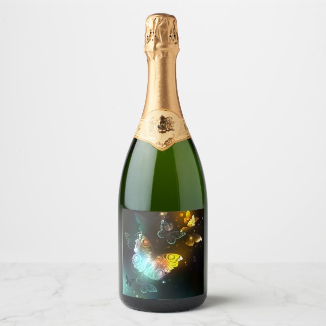 Luminous Butterfly and Night butterflies Sparkling Wine Label (Front)