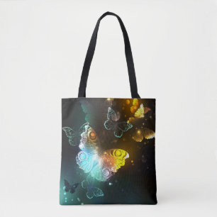 Luminous Butterfly and Night butterflies Tote Bag