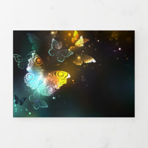 Luminous Butterfly and Night butterflies Tri-Fold Holiday Card