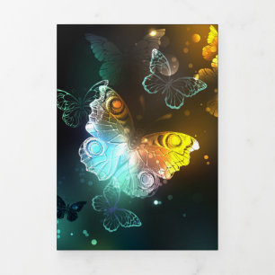 Luminous Butterfly and Night butterflies Tri-Fold Holiday Card