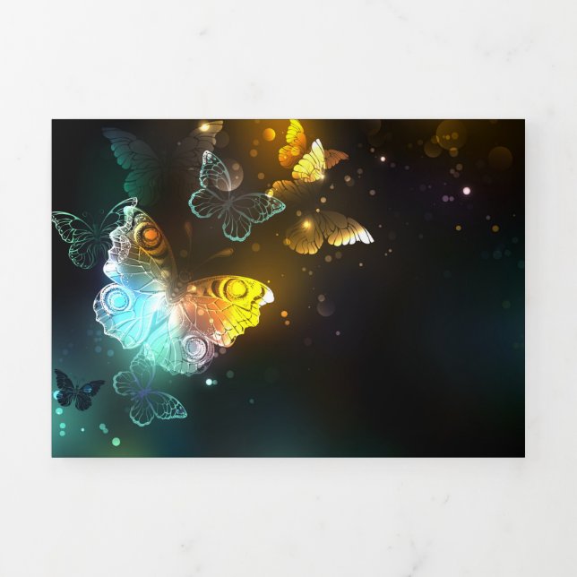 Luminous Butterfly and Night butterflies Tri-Fold Invitation (Cover)