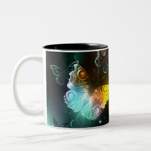 Luminous Butterfly and Night butterflies Two-Tone Coffee Mug