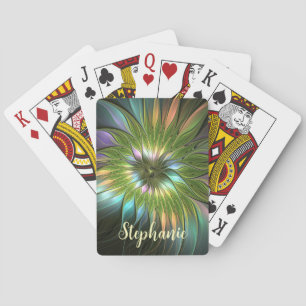 Luminous Colorful Fantasy Flower Fractal Art Name Playing Cards
