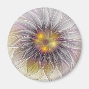 Luminous Colorful Flower, Abstract Modern Fractal Magnet