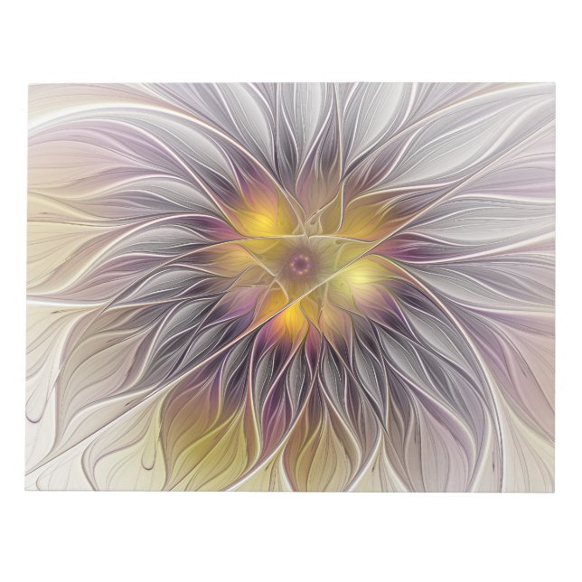 Luminous Colorful Flower, Abstract Modern Fractal Notepad (Front)