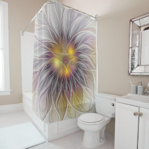 Luminous Colorful Flower, Abstract Modern Fractal Shower Curtain