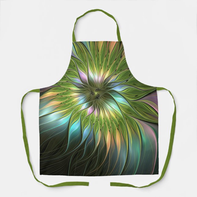 Luminous Colourful Fantasy Flower Fractal Art Apron (Front)