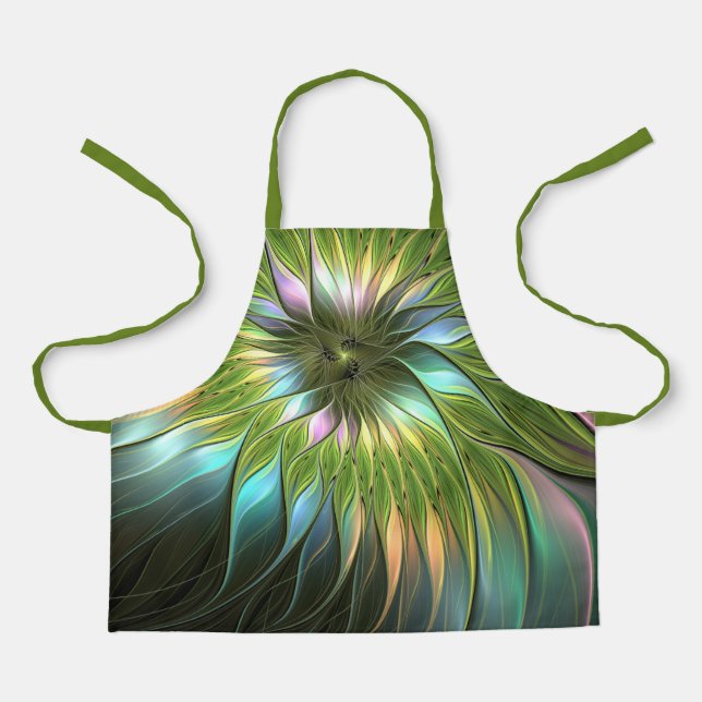 Luminous Colourful Fantasy Flower Fractal Art Apron (Front)