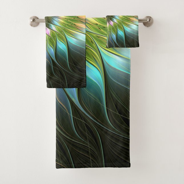 Luminous Colourful Fantasy Flower Fractal Art Bath Towel Set (Insitu)