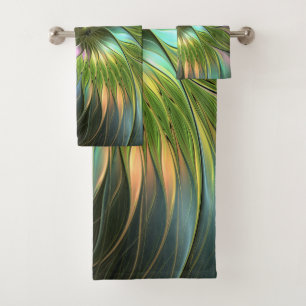 Luminous Colourful Fantasy Flower Fractal Art Bath Towel Set