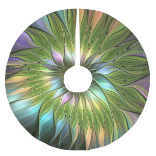 Luminous Colourful Fantasy Flower Fractal Art Brushed Polyester Tree Skirt
