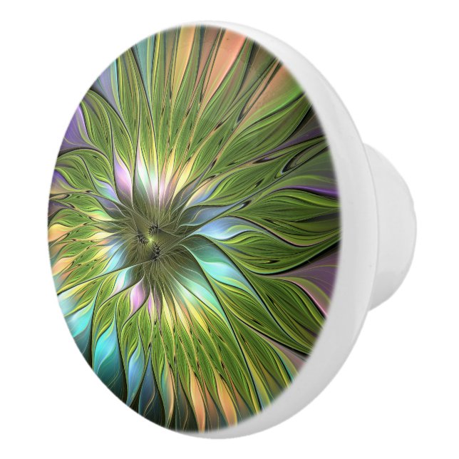 Luminous Colourful Fantasy Flower Fractal Art Ceramic Knob (Right)